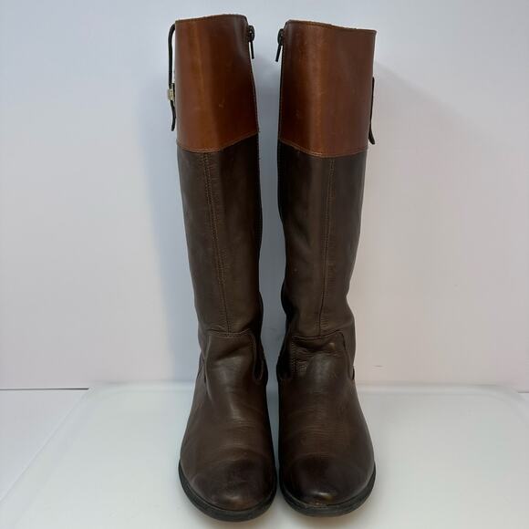Two Tone Leather Riding Boots Women’s SZ 36 Equestrian Buckle Zip Low Heel Luxe - Picture 4 of 13
